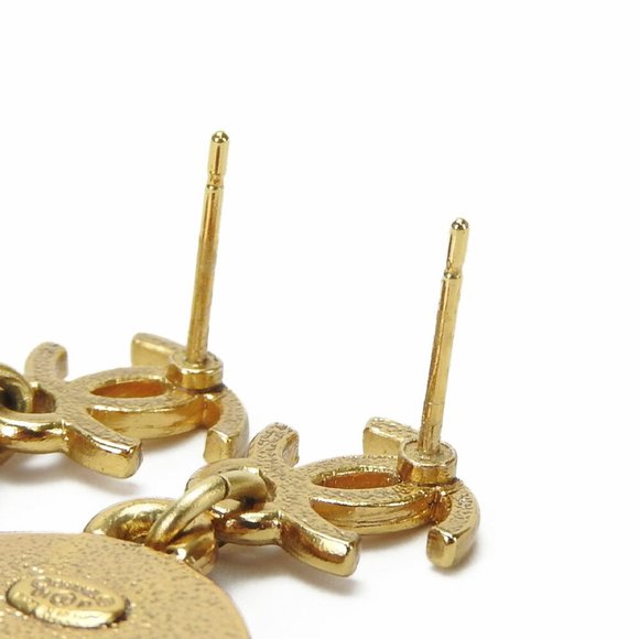 CHANEL Earrings Gold Plated 01P Black Coco Mark Star Swing GP Accessories Wom... - Picture 6 of 8